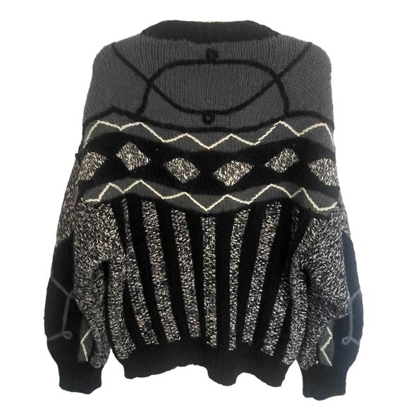 NOVO Vintage 80's Textured Sweater Mens Large Black Gray Cream Chunky 3D VTG - Picture 3 of 6